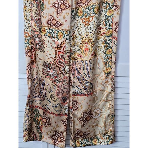 Rachel Zoe Womens Wide Leg Satin Pants Large Multicolor Floral Pull On Boho Hipp - Picture 3 of 6